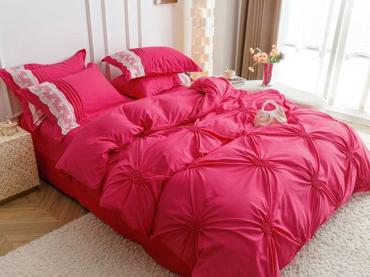 Lenjerie Bumbac Finetat Premium, Soft Touch, 6 Piese, cu Inimi Brodate, Ciclam-C5368