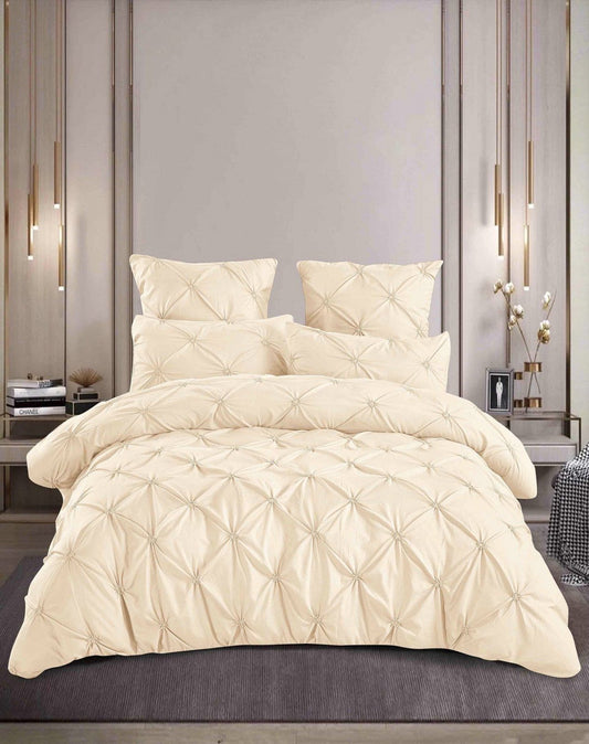 Lenjerie Bumbac Premium 6 Piese cu Pliuri Brodate, Crem-M4740