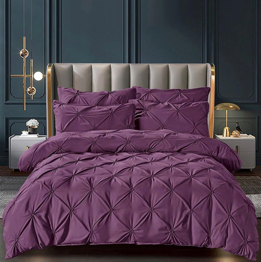 Lenjerie Bumbac Finetat Premium, Soft Touch, 6 Piese, cu Pliuri Brodate, Mov-C3127