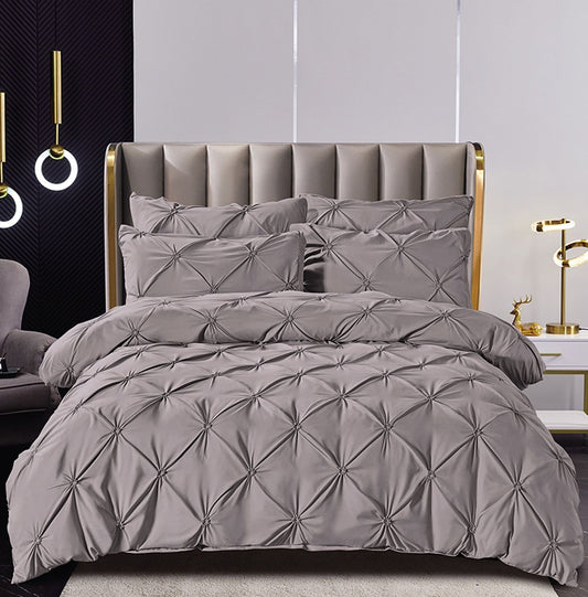 Lenjerie Bumbac Finetat Premium, Soft Touch, 6 Piese, cu Pliuri Brodate, Gri-C3987