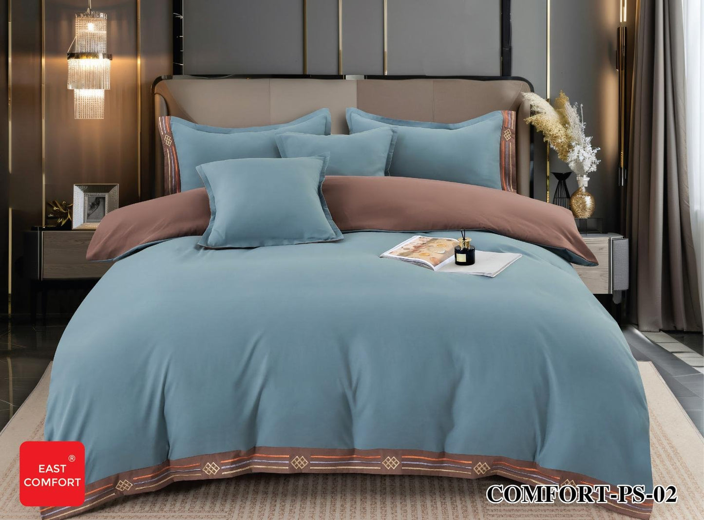 Lenjerie Bumbac Premium de Lux, 6 Piese, Albastru Uni-D7762