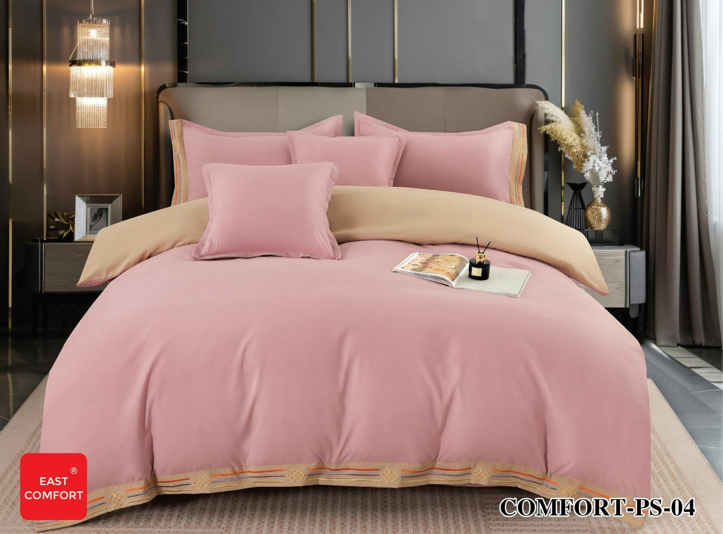 Lenjerie Bumbac Premium de Lux, 6 Piese, Roz Uni-D7765