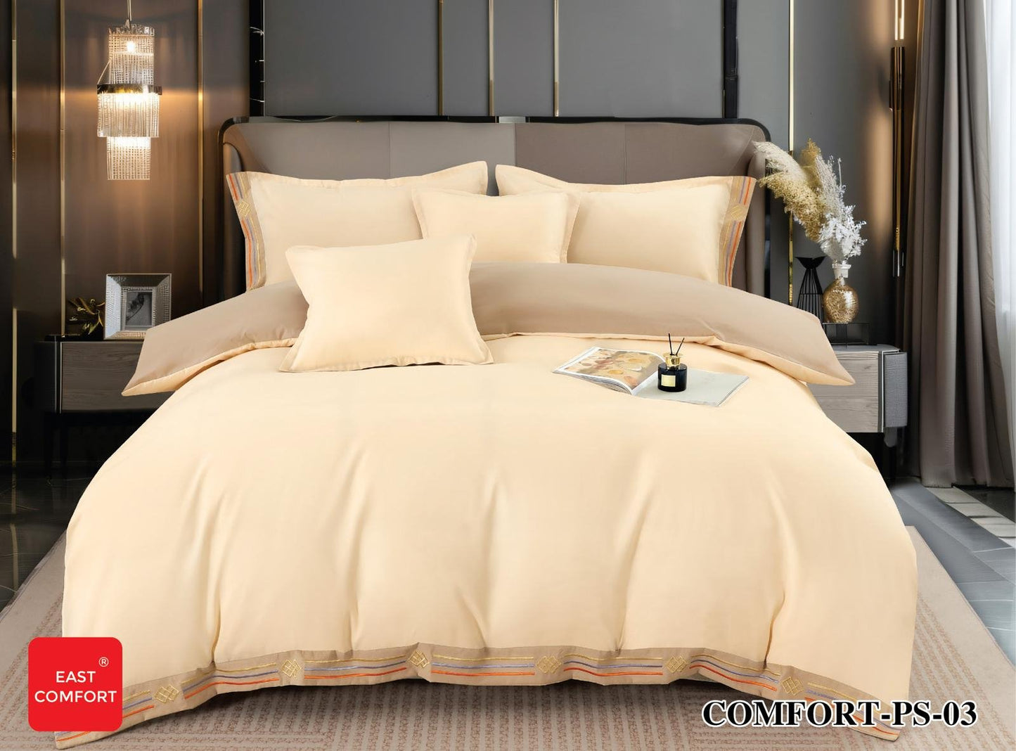 Lenjerie Bumbac Premium de Lux, 6 Piese, Galbui Uni-D7757