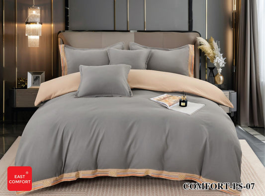 Lenjerie Bumbac Premium de Lux, 6 Piese, Gri Deschis Uni-D7758