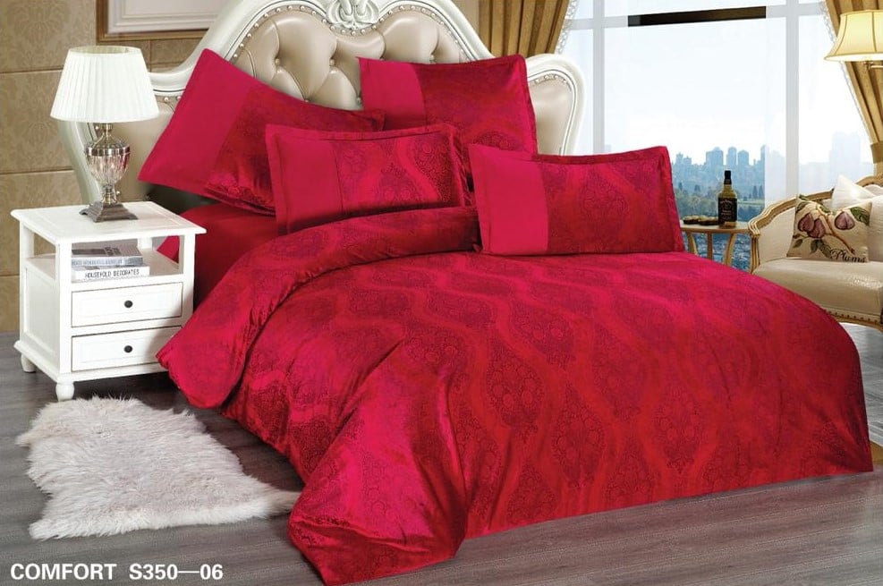 Lenjerie de Lux din Catifea, cu 6 Piese, Rosu-D3482