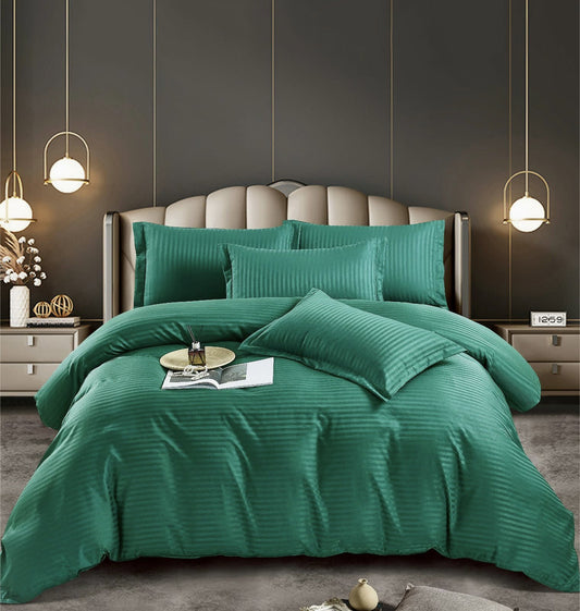 Lenjerie Bumbac Damasc  Deluxe, 6 Piese cu Elastic, Verde-C5015