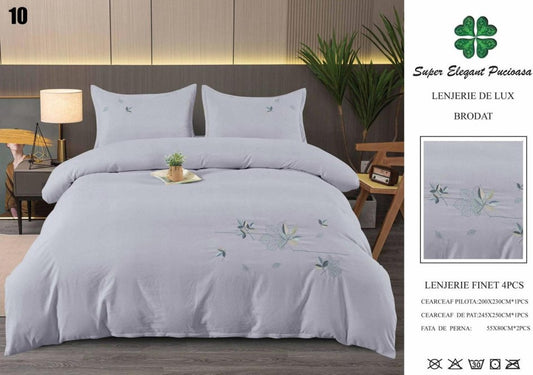 Lenjerie Luxury din Finet Superior, 4 Piese, cu Broderie, Gri Lavanda-SEP10679