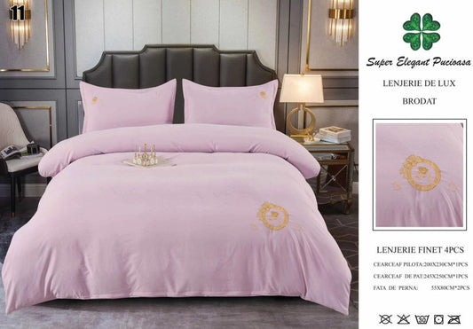 Lenjerie Luxury din Finet Superior, 4 Piese, cu Broderie, Dusty Rose-SEP10681