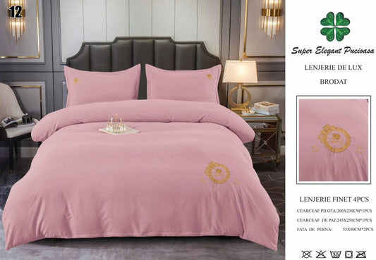 Lenjerie Luxury din Finet Superior, 4 Piese, cu Broderie, Roz Cald-SEP10682