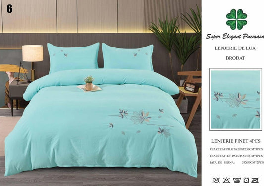 Lenjerie Luxury din Finet Superior, 4 Piese, cu Broderie, Bleu-SEP10676