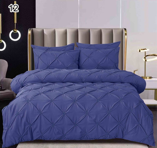 Lenjerie Bumbac Finetat Premium, Soft Touch, 6 Piese, cu Pliuri Brodate, Indigo-SEP10666