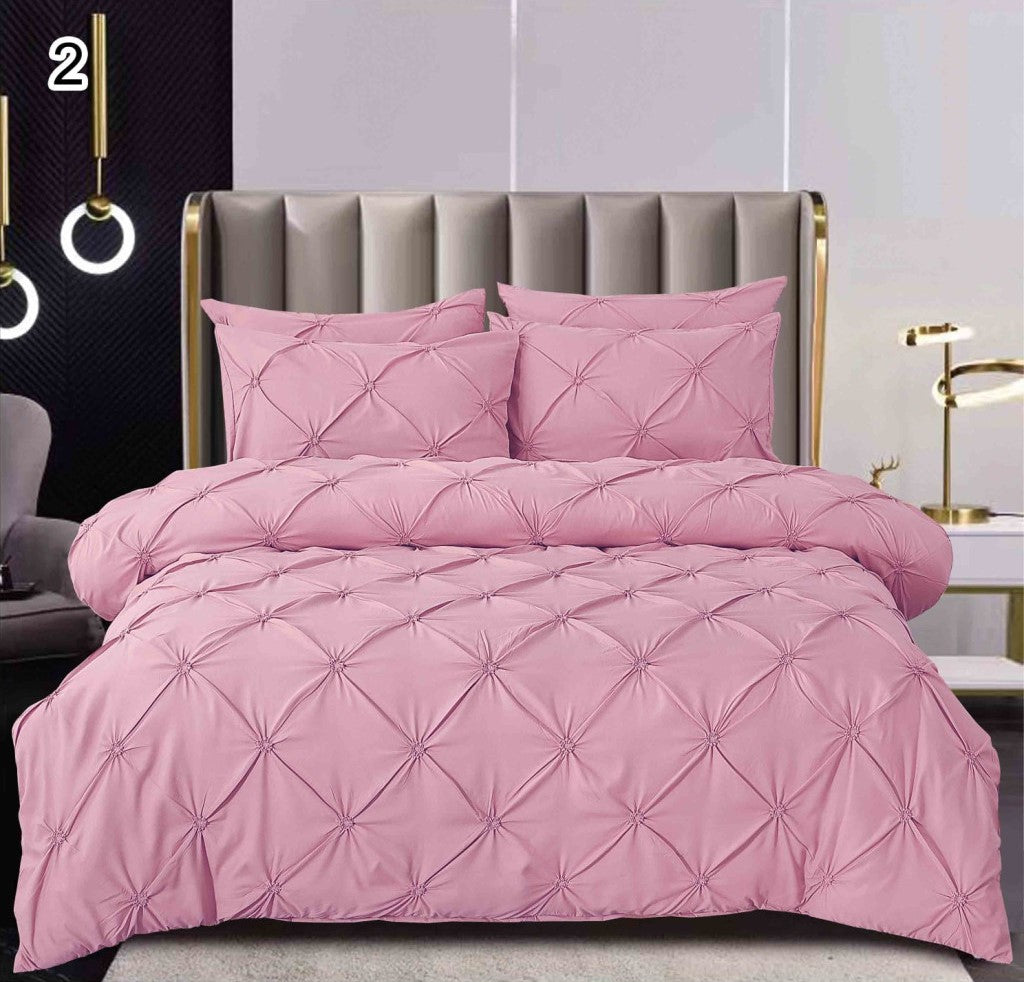 Lenjerie Bumbac Finetat Premium, Soft Touch, 6 Piese, cu Pliuri Brodate, Roz-SEP10658