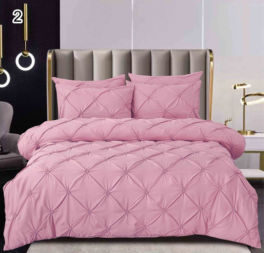 Lenjerie Bumbac Finetat Premium, Soft Touch, 6 Piese, cu Pliuri Brodate, Roz-SEP10658