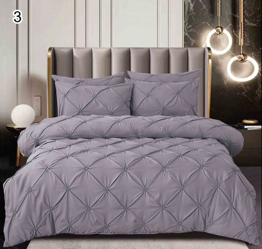 Lenjerie Bumbac Finetat Premium, Soft Touch, 6 Piese, cu Pliuri Brodate, Gri-SEP10659