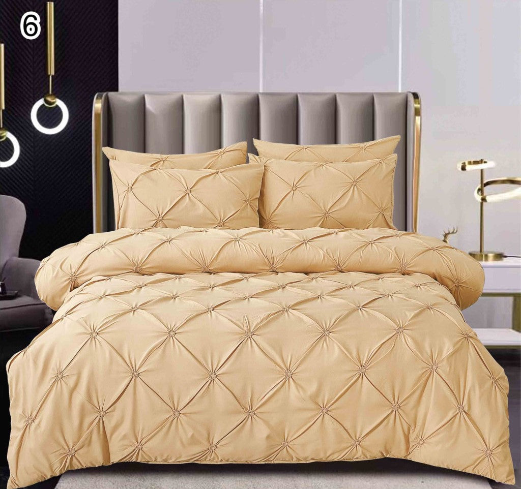 Lenjerie Bumbac Finetat Premium, Soft Touch, 6 Piese, cu Pliuri Brodate, Mustar-SEP10662