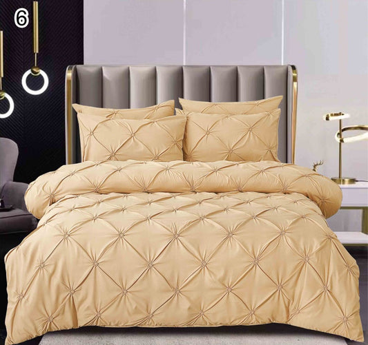 Lenjerie Bumbac Finetat Premium, Soft Touch, 6 Piese, cu Pliuri Brodate, Mustar-SEP10662