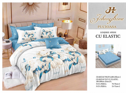 Lenjerie de Pat Finet 6 Piese cu Elastic, Ursuleti-H7630