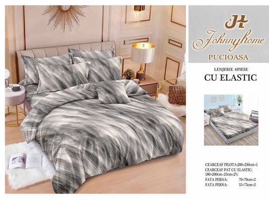 Lenjerie de Pat Finet 6 Piese cu Elastic, Gri-H7627