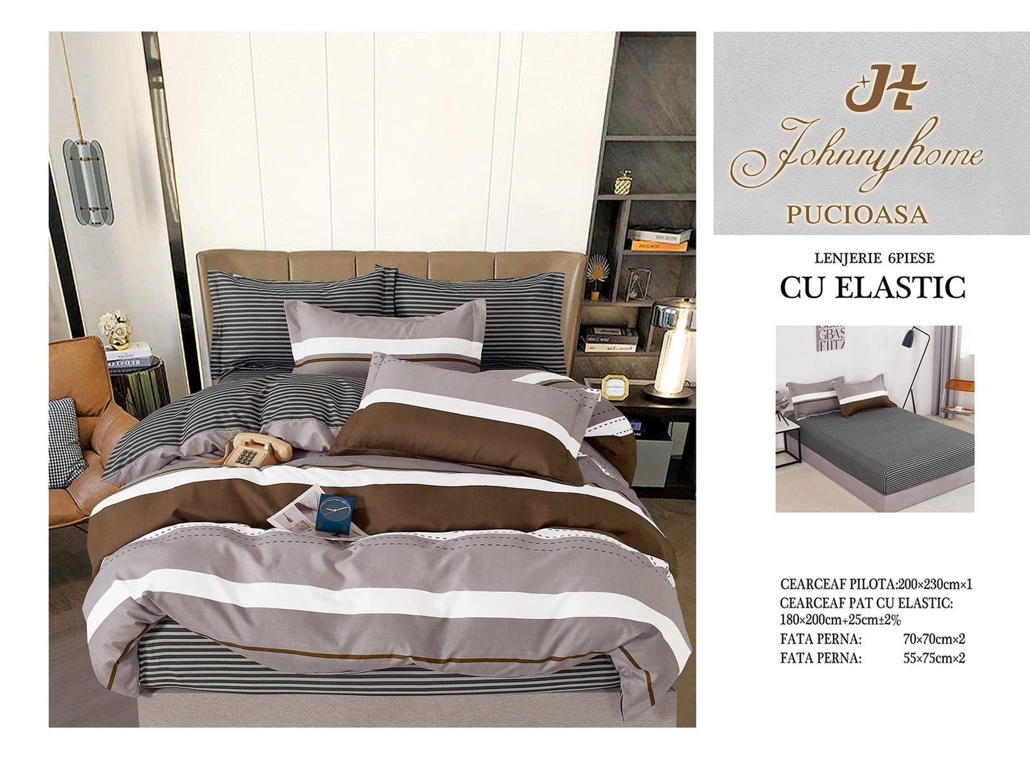 Lenjerie de Pat Finet 6 Piese cu Elastic, Dungulite-H6153