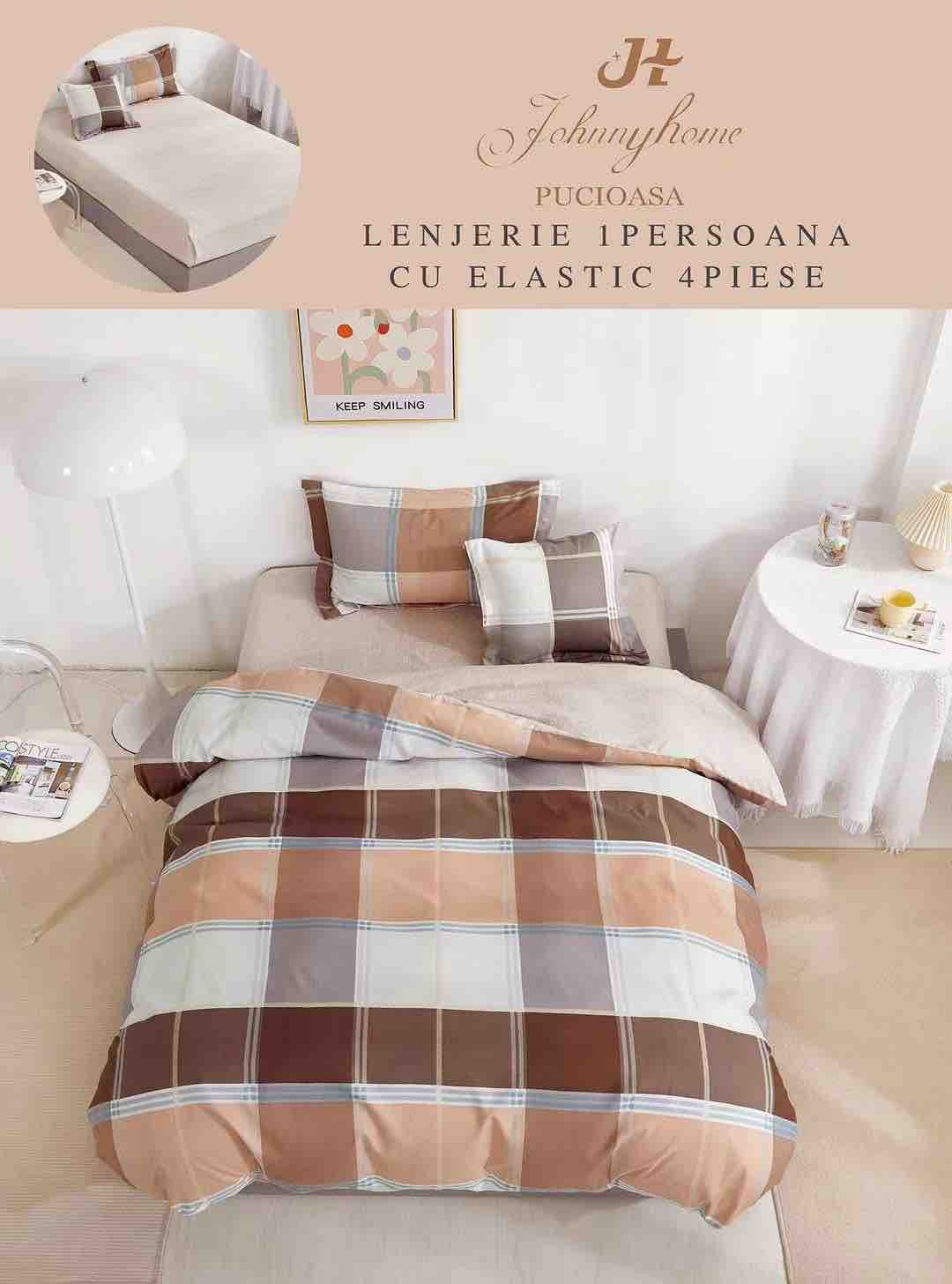Lenjerie Finet 4 Piese 1 Persoana, cu Elastic, Carouri-H7424