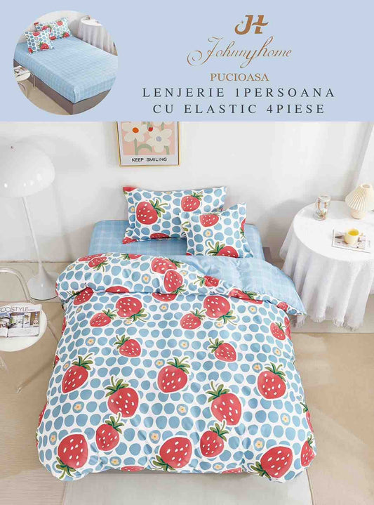 Lenjerie Finet 4 Piese 1 Persoana, cu Elastic, Capsune-H7414