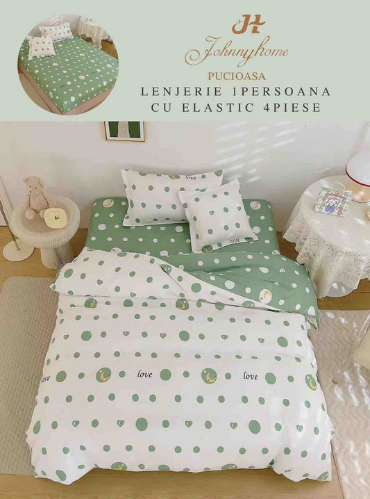 Lenjerie Finet 4 Piese 1 Persoana, cu Elastic, Luna/Buline-H7413