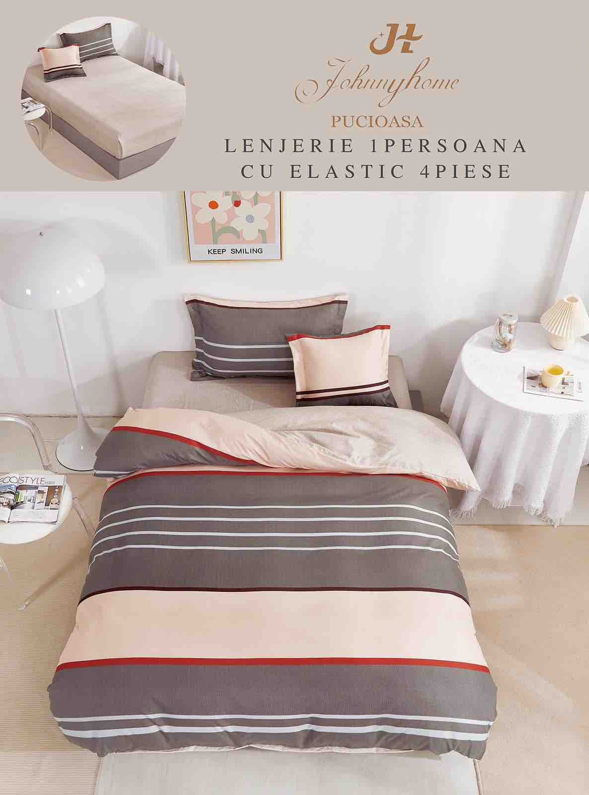 Lenjerie Finet 4 Piese 1 Persoana, cu Elastic, Dungi-H7402