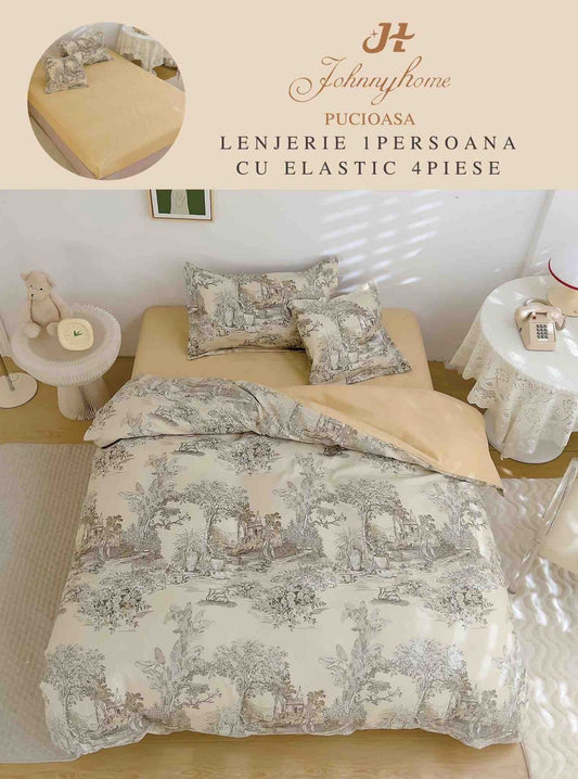 Lenjerie Finet 4 Piese 1 Persoana, cu Elastic, Bej/Padure-H7395