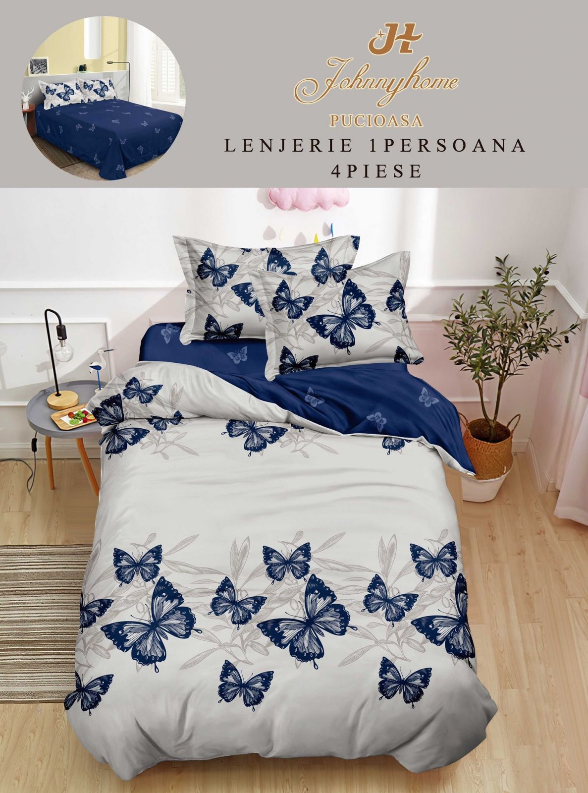 Lenjerie Finet 4 Piese 1 Persoana, Fluturi-H7699