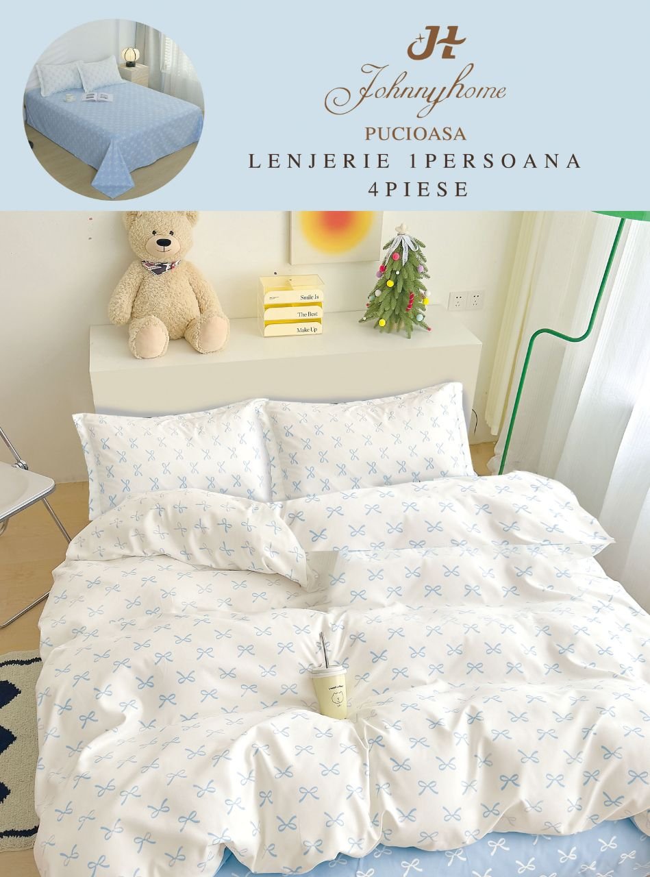 Lenjerie Finet 4 Piese 1 Persoana, Fundite Bleu-H7212