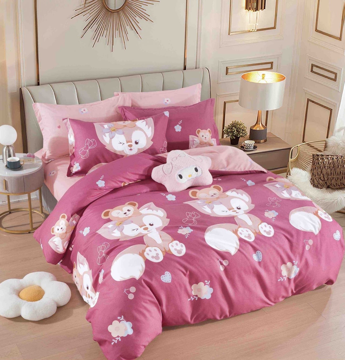 Lenjerie Finet 4 Piese 1 Persoana, Roz/Vulpite-C7636