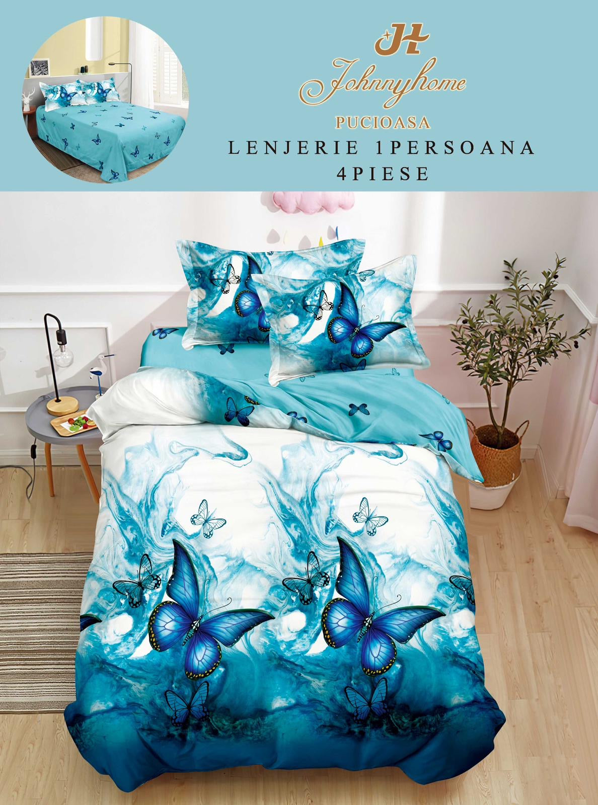 Lenjerie Finet 4 Piese 1 Persoana, Fluturi-H7706