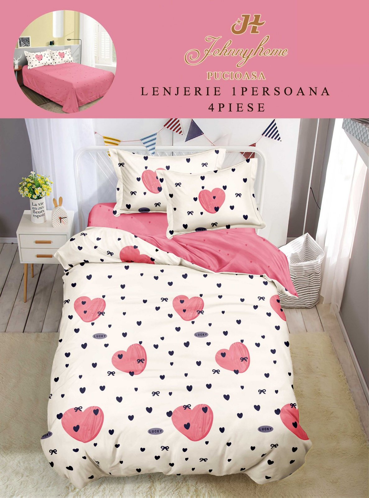 Lenjerie Finet 4 Piese 1 Persoana, Inimioare/Fundite-H7707