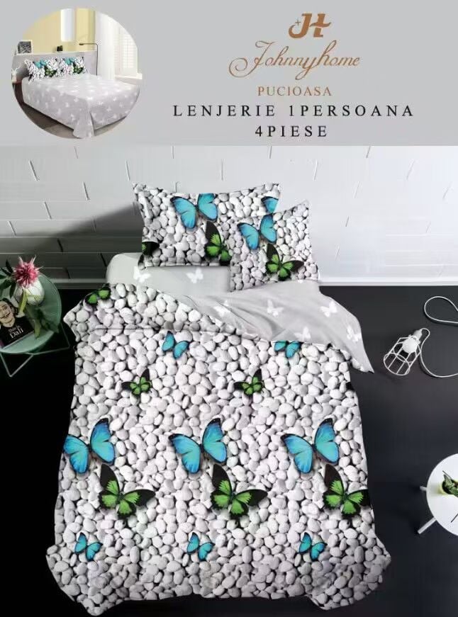 Lenjerie Finet 4 Piese 1 Persoana, Fluturi/Pietricele-H7210