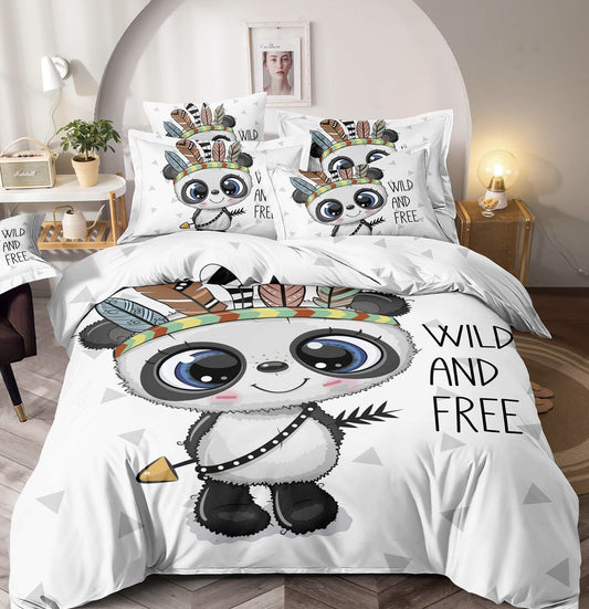 Lenjerie Bumbac Finet Superior, 6 Piese, 3D, Imprimeu Identic cu Poza, Urs Panda-C3075