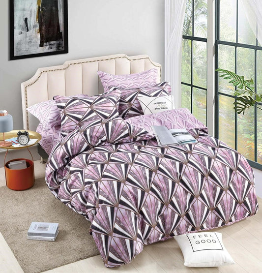 Lenjerie Pat Dublu din Finet, 6 Piese, Roz cu Model-C2080