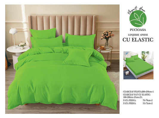 Lenjerie Finet 6 Piese cu Elastic, Verde Aprins Uni-H6062