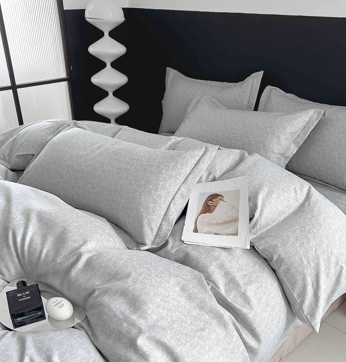 Lenjerie Finet 6 Piese cu Elastic, Trandafiri/Gri-C6134