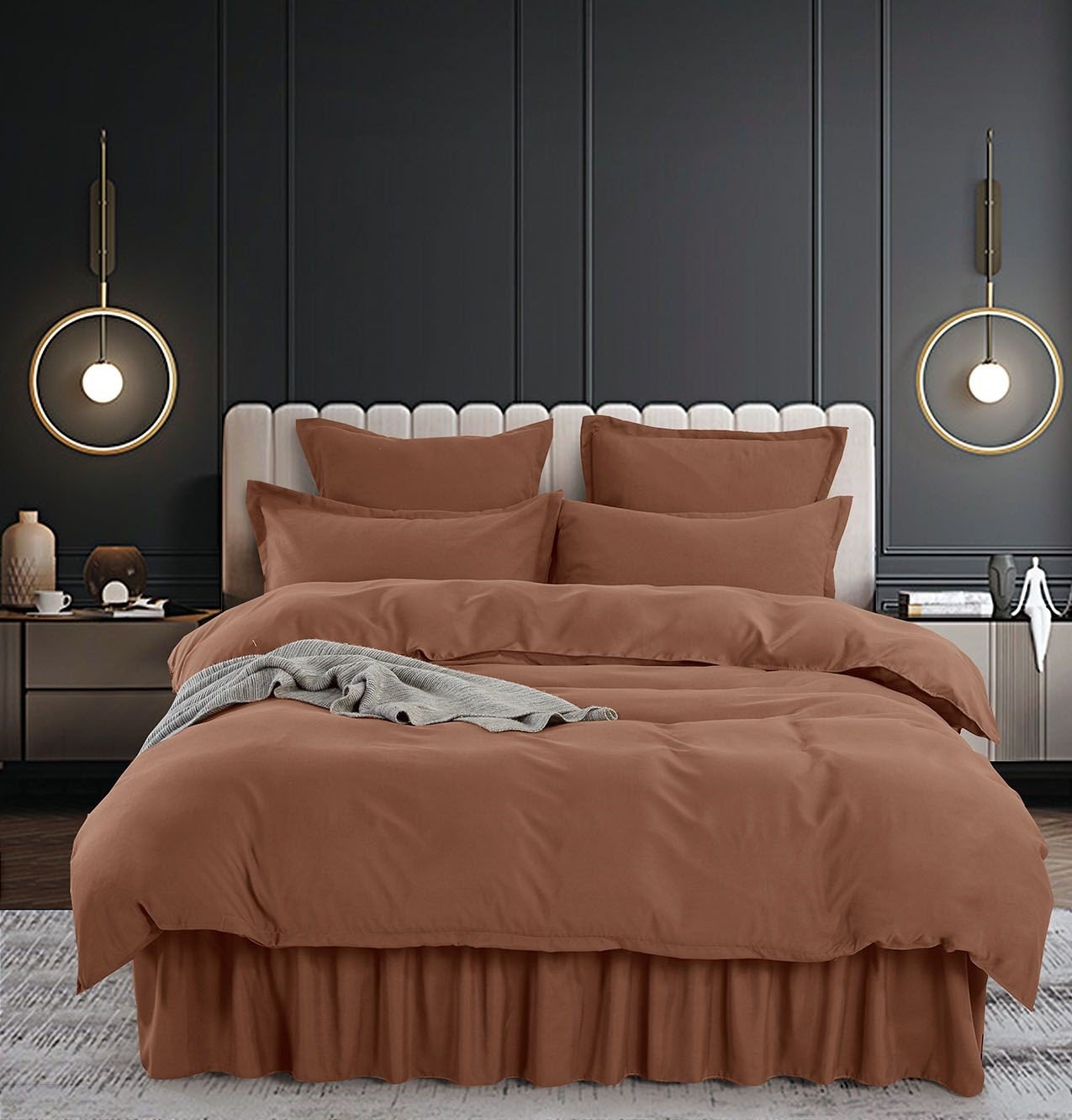Lenjerie Finet Premium 6 Piese cu Volanase, Maro, Uni-C3867