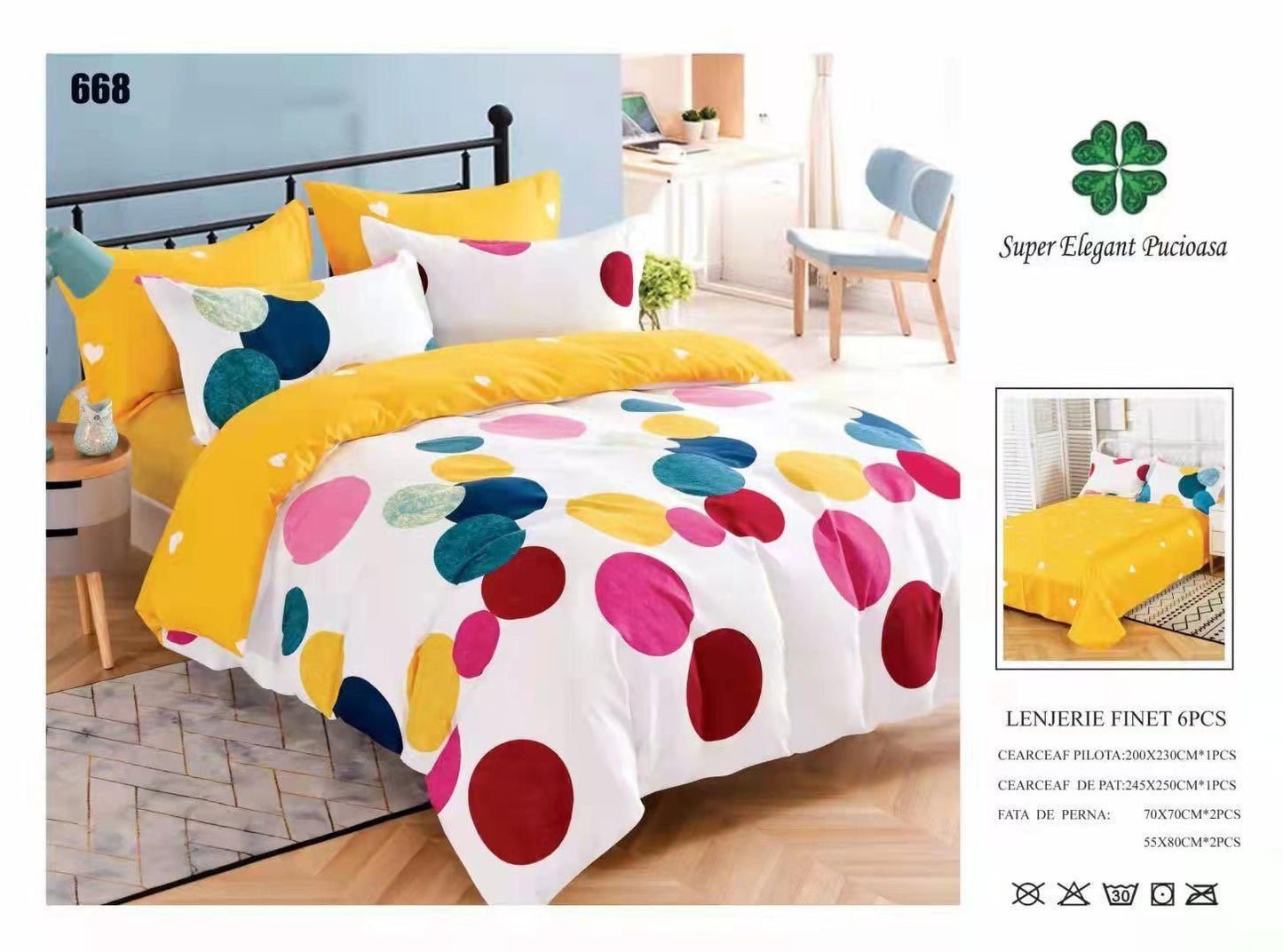 Lenjerie Pat Dublu, Finet, 6 Piese, Cercuri Multicolore-SEP6969