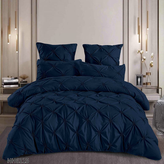 Lenjerie Finet Premium Soft Touch, 6 Piese, cu Elastic si Pliuri Brodate, Bleumarin-P8049