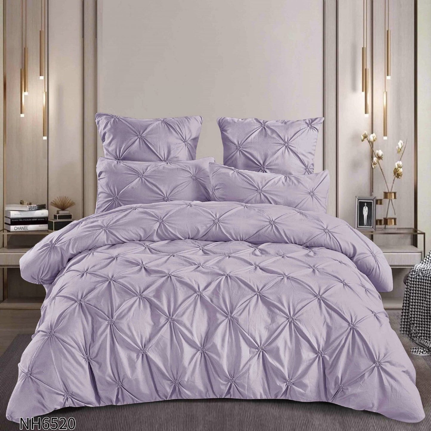 Lenjerie Finet Premium Soft Touch, 6 Piese, cu Elastic si Pliuri Brodate, Lila-P8050