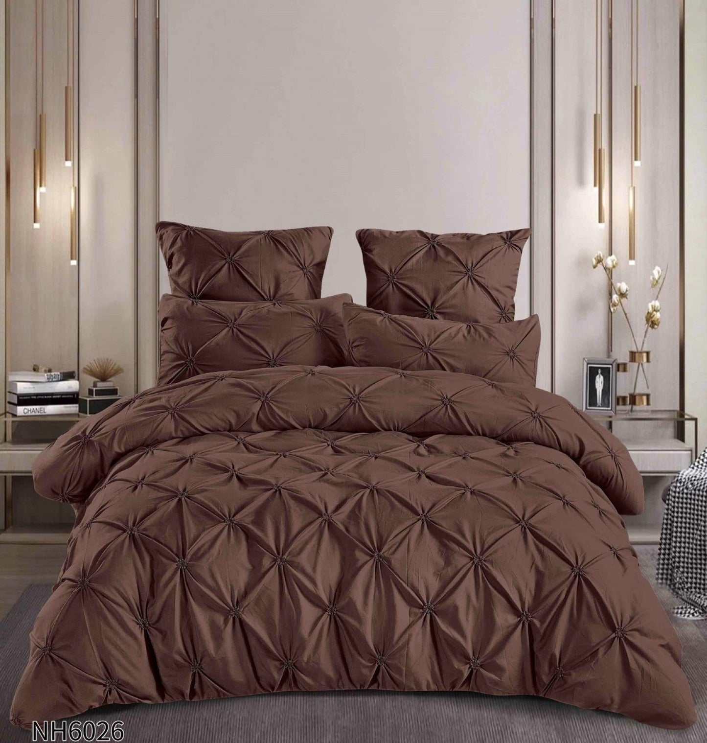 Lenjerie Finet Premium Soft Touch, 6 Piese, cu Elastic si Pliuri Brodate, Maro-P8043