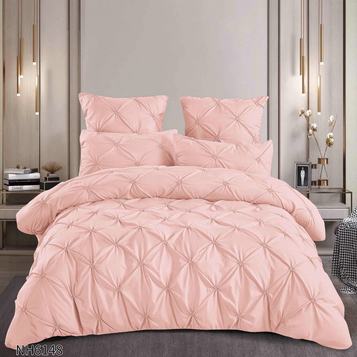 Lenjerie Finet Premium Soft Touch, 6 Piese, cu Elastic si Pliuri Brodate, Roz Deschis-P8056