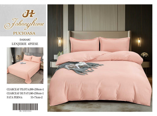Lenjerie Pat Dublu din Bumbac Damasc, 4 Piese, Corai-H8266