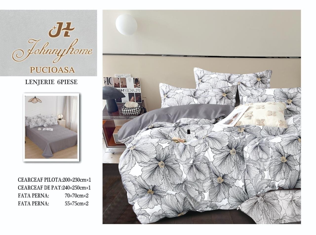 Lenjerie Pat Dublu din Finet, 6 Piese, Floricele-H7766