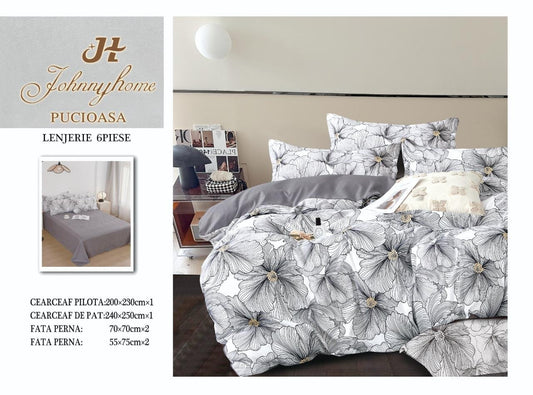 Lenjerie Pat Dublu din Finet, 6 Piese, Floricele-H7766