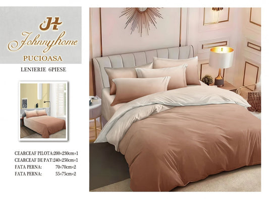 Lenjerie Pat Dublu din Finet, 6 Piese, Bej Degrade-H7558
