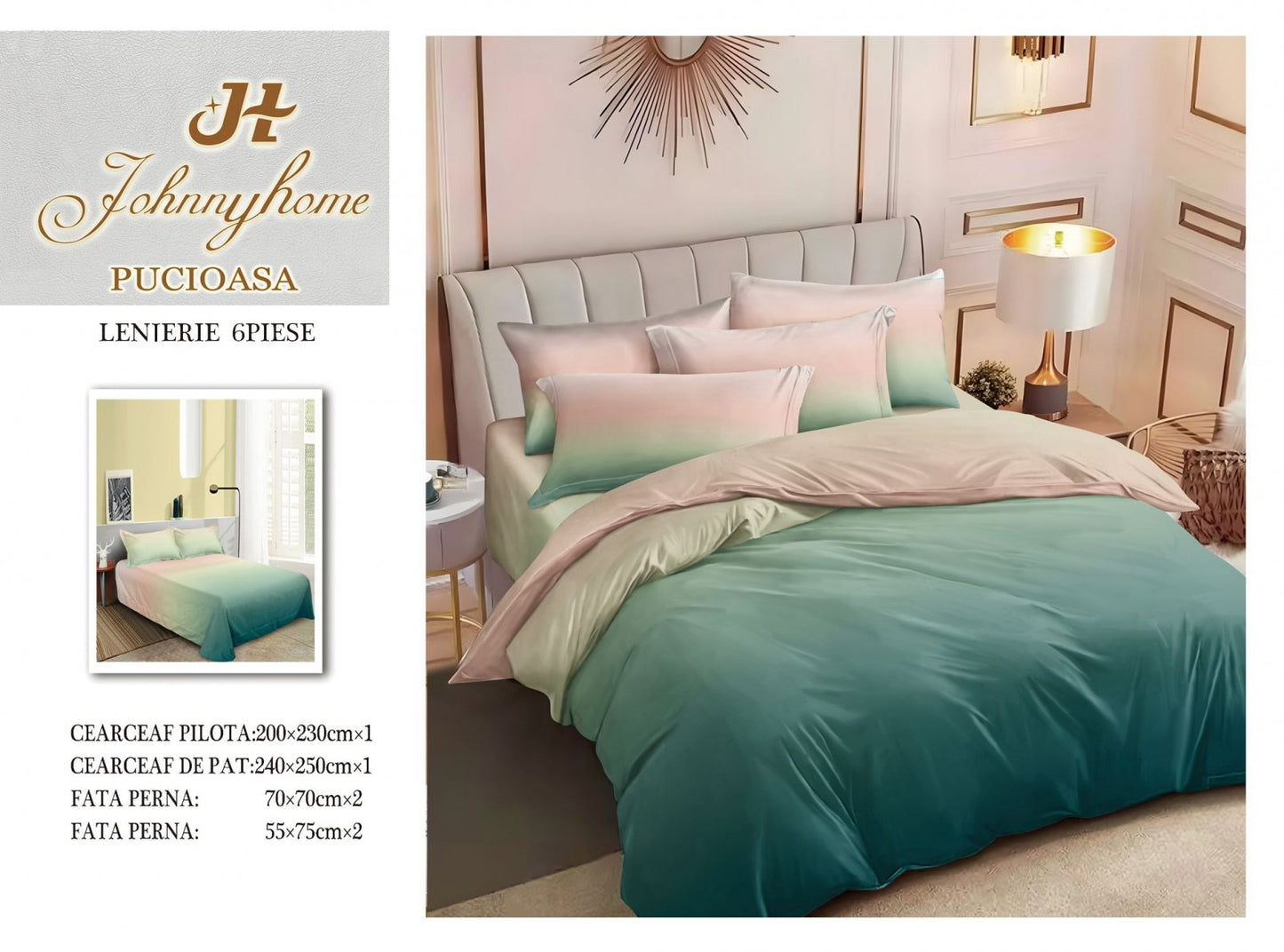 Lenjerie Pat Dublu din Finet, 6 Piese, Vernil Degrade-H7556