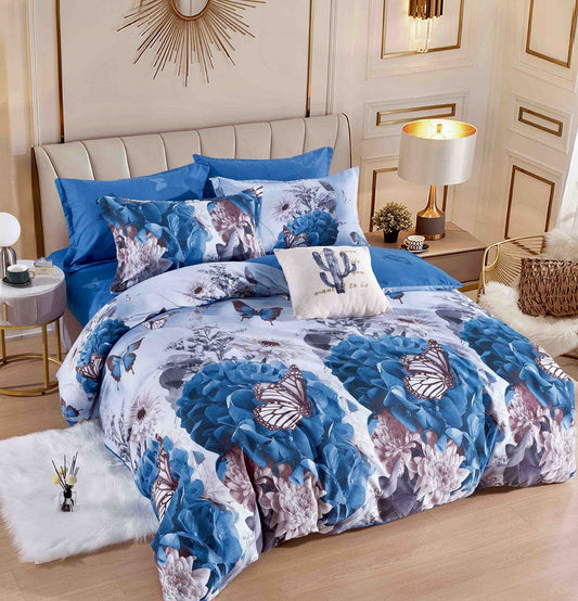 Lenjerie Pat Dublu din Finet, 6 Piese, Flori/Fluturi-C6419